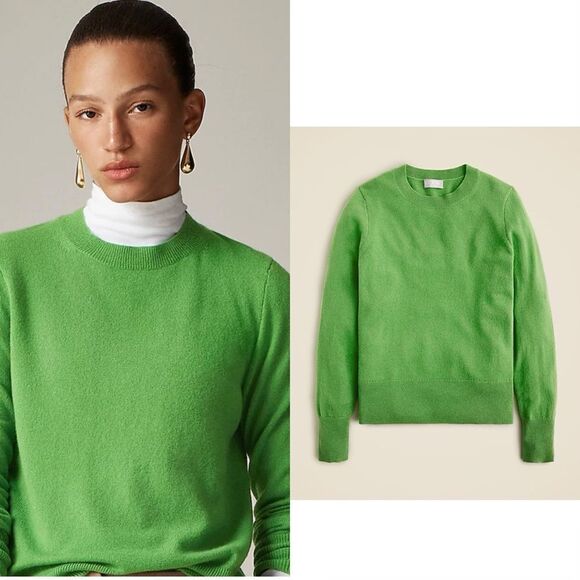 NWT J CREW Cashmere classic-fit crewneck sweater in Grass - Picture 1 of 6